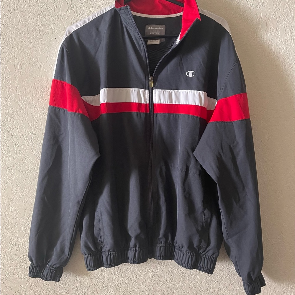 Retro Champion Windbreaker Jacket Size M Polyester Red White Dark